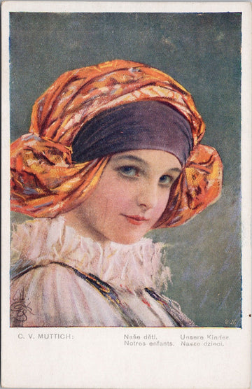C.V. Muttich Artist Portrait of Child Young Girl Notres Enfants Postcard