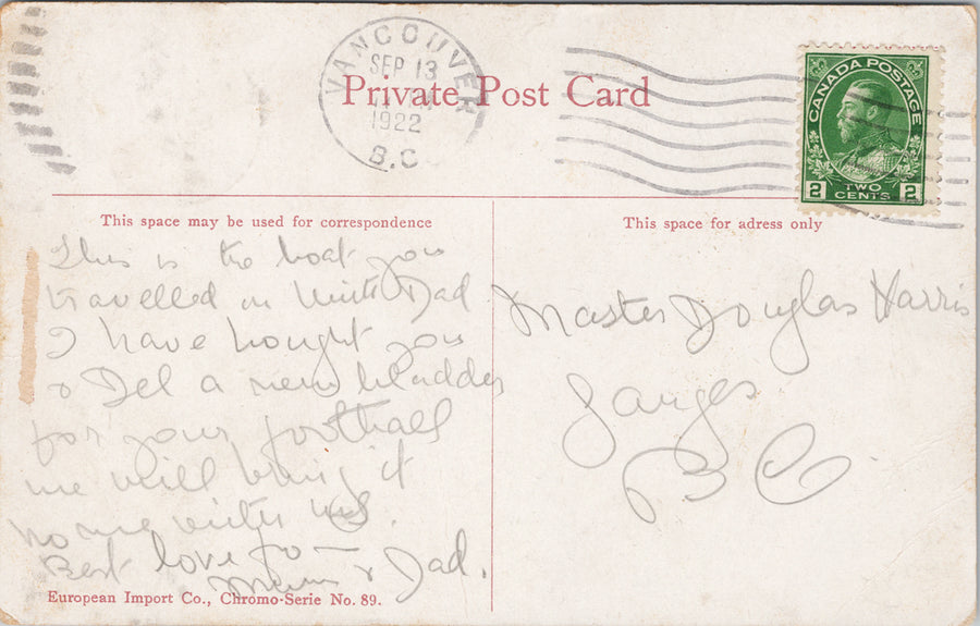 SS 'Princess Adelaide' Steamship Ship BC c1922 Postcard SP15