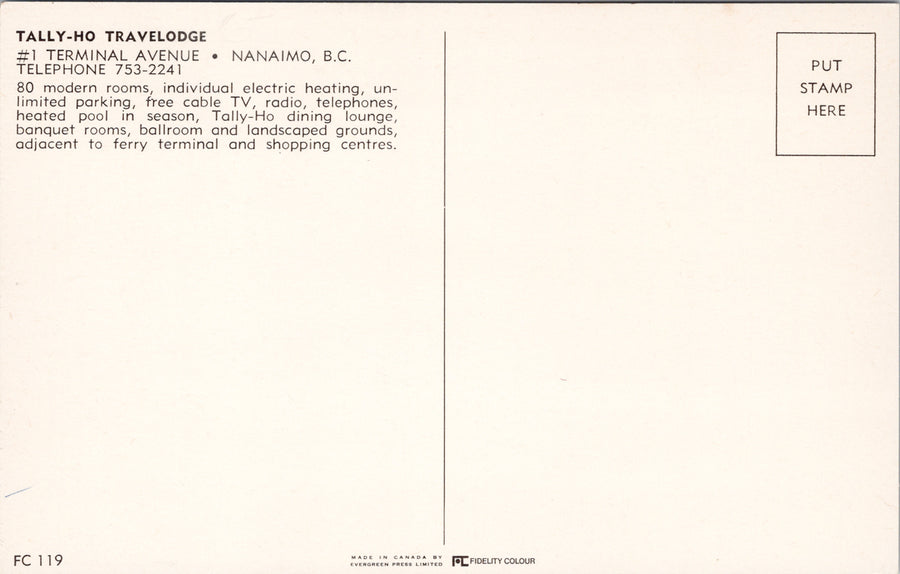 Nanaimo BC Tally-Ho Travelodge Hotel Vancouver Island Unused Postcard SP15