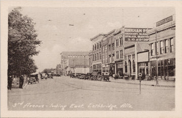 Lethbridge Alberta 3rd Avenue looking East Postcard 