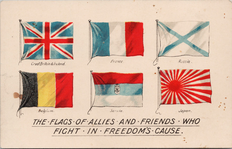 Flags of Allies and Friends Fight Freedom's Cause British Patriotic Unused Postcard