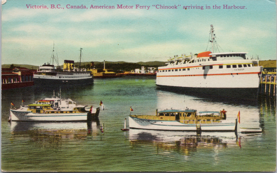 Victoria BC Harbour Steamships Chinook Boats British Columbia Postcard