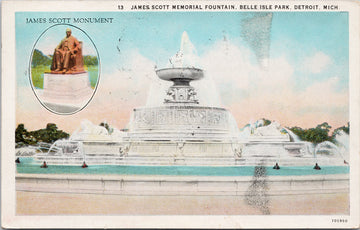 Detroit MI Belle Isle James Scott Fountain Michigan Postcard