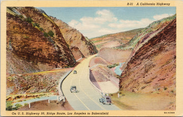 US Highway 99 Ridge Route Los Angeles to Bakersfield CA California Unused Linen Postcard SP16