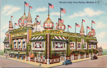 Mitchell Corn Palace Mitchell South Dakota SD Autos Linen Postcard