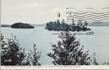 Lake Temagami near Devil's Island Ontario ON Steamer GTR Postcard