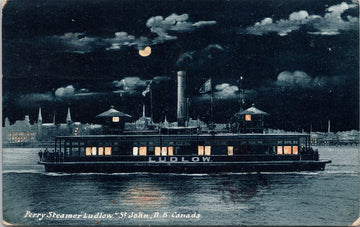 Ferry Steamer Ludlow St John NB Ship Boat Evening Moonlit Canada c1906 Postcard SP16