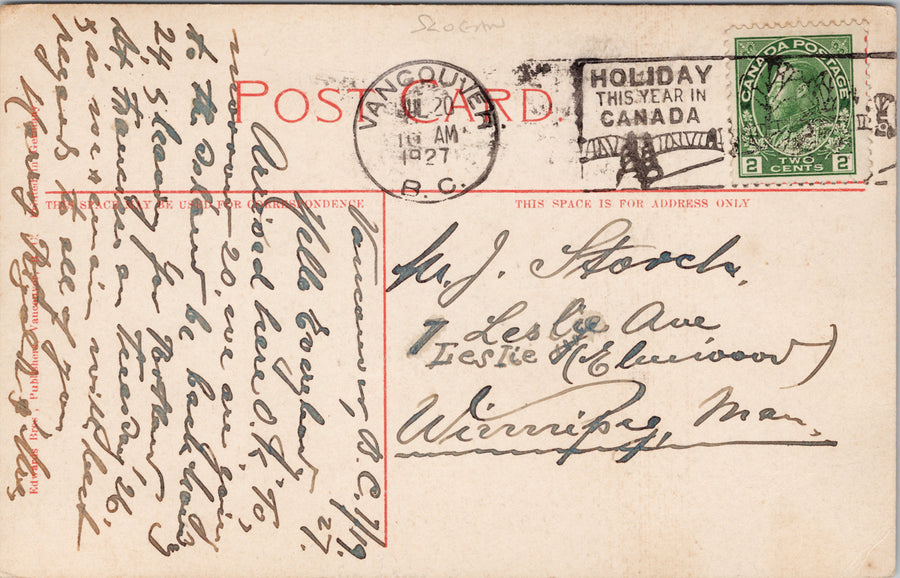 Yale on Fraser River BC British Columbia c1927 'Holiday This Year in Canada' Slogan Cancel Postcard SP16