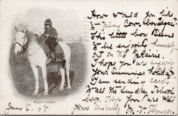 Regina Cowboy Boy on Horse Saskatchewan SK c1908 WT Ridgley Postcard