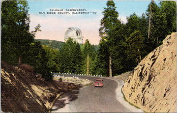 Palomar Observatory San Diego County CA California Auto 1940s Linen Postcard