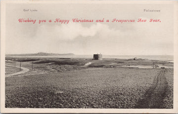 Golf Links Felixstowe Suffolk England Martello Tower Happy Christmas & Prosperous New Year Postcard