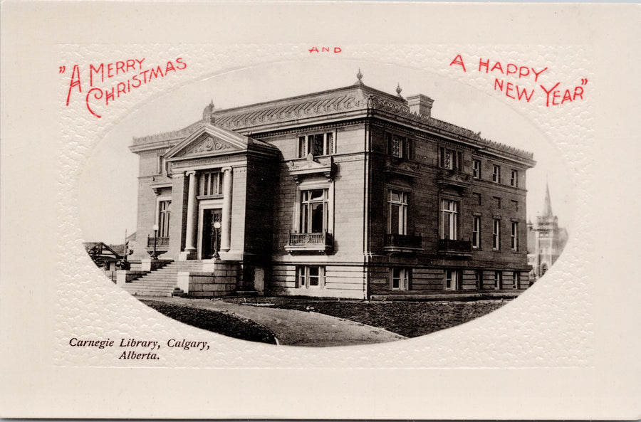 Carnegie Library Calgary Alberta AB Merry Christmas Happy New Year PNC Glosso Postcard