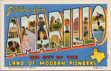 Amarillo TX Large Letter Greetings Texas Unused Linen Postcard 
