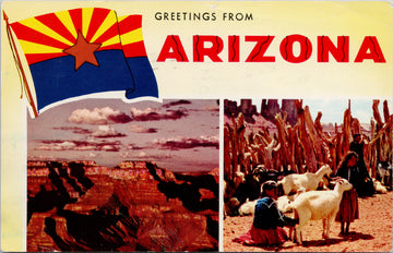 Greetings from Arizona AZ Flag Grand Canyon 1960s Vintage Postcard 
