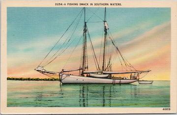 Fishing Smack in Southern Waters USA Boat Ship Unused Linen Postcard 