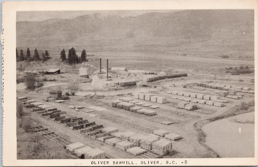 Oliver Sawmill Oliver British Columbia Birdseye Litho Postcard