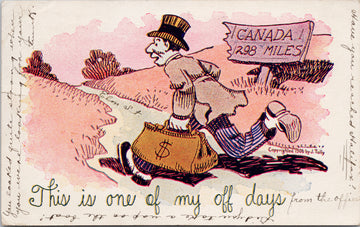 One of My Days Off Canada 298 Miles Man Running Money USA Postcard 