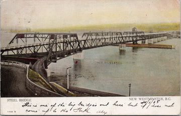 Steel Bridge New Westminster BC British Columbia c1908 Postcard