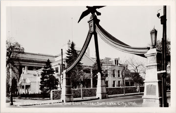 Salt Lake City Utah Eagle Gate Beehive House & Lion House UT RPPC  Postcard 
