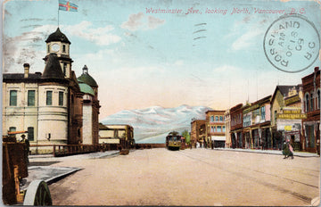 Westminster Avenue Vancouver BC British Columbia Streetcar c1909 Rossland BC Cancel Postcard 