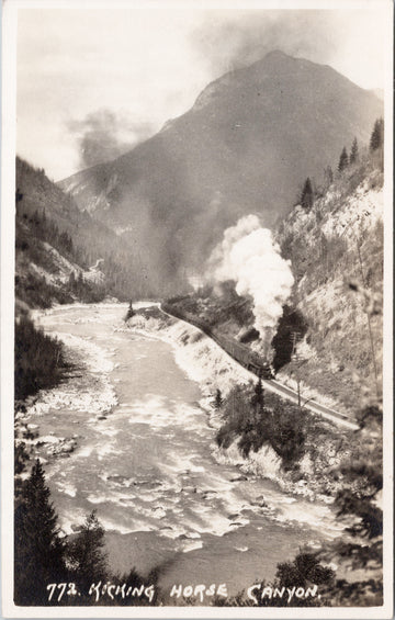Byron Harmon #772 Kicking Horse Canyon BC near Golden British Columbia Train Unused RPPC Postcard