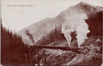 Train near Summit of Rockies Field BC British Columbia c1908 Tom Jones Postcard 