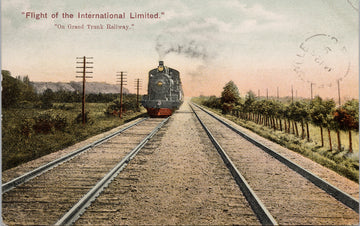 Flight of International Limited Train Grand Trunk Railway c1909 Marysville BC Split Ring Cancel Postcard SP16