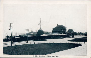 CGR Station Moncton NB New Brunswick Railway Train Station Litho Postcard