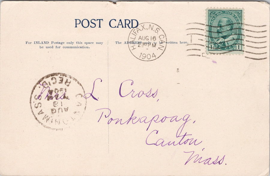 Halifax NS Old Town Block Citadel 1904 Canton MA Cancel Postcard SP16 *as is