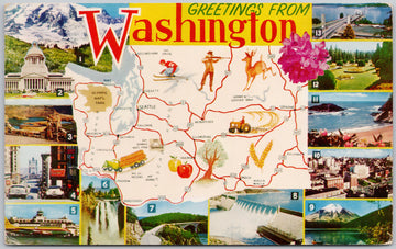 Greetings from Washington State Map WA Multiview USA Unused Vintage Postcard