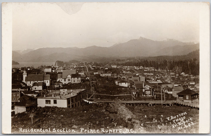 Prince Rupert BC Residential Section Birdseye #493 Fred Button RPPC Postcard 