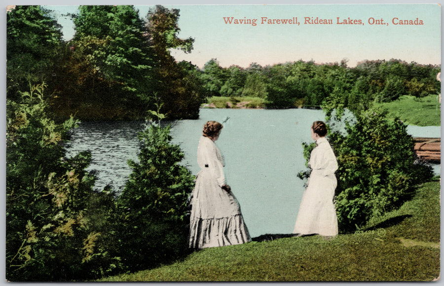 Women Waving Farewell Rideau Lakes Ontario Postcard 