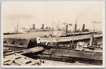 Vancouver BC Harbour Ships RMS 'Empress of Russia' & 'Niagara' ? RPPC Postcard 