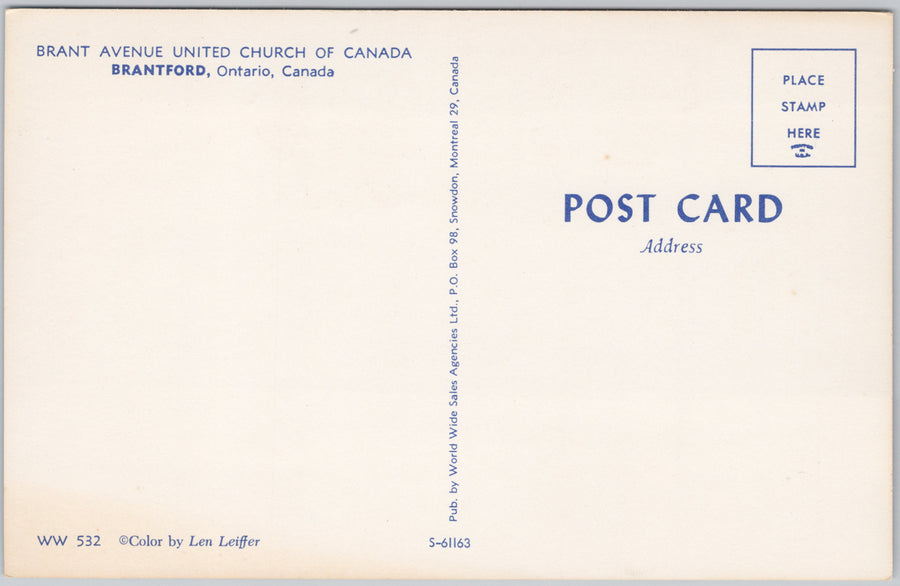 Brantford Ontario Brant Avenue United Church of Canada Unused Postcard SP16