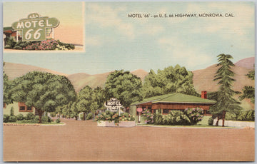 Motel 66 on US Route 66 Highway Monrovia California Postcard