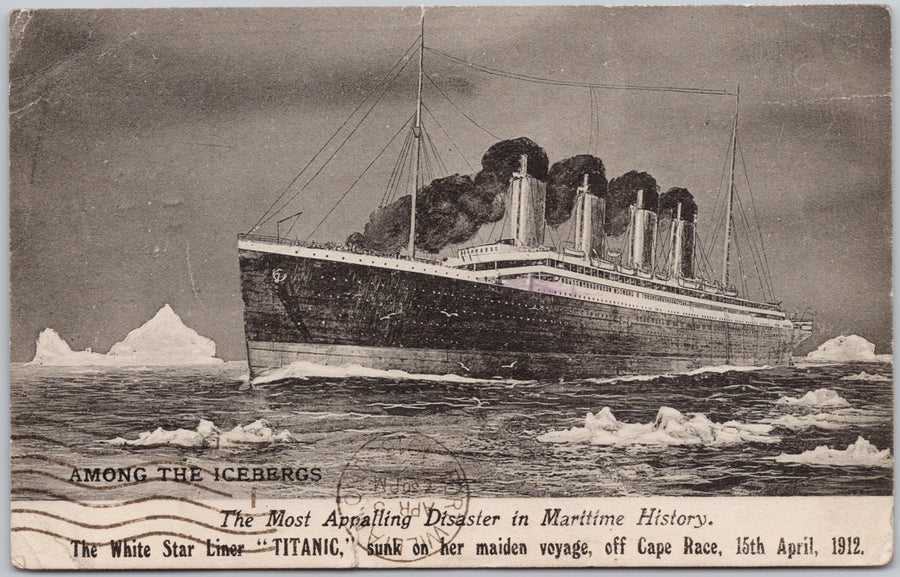 White Star Liner 'Titanic' Passenger Ship Among The Icebergs Valentine's Series Postcard