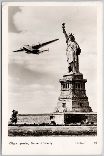 Clipper Passing Statue of Liberty New York City NY c1944 PAA Real Photo Postcard 