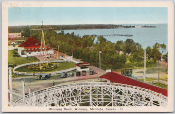 Winnipeg Beach, Winnipeg, MB, Manitoba, Roller Coaster, Tracks,c1939, FT. WM and WPG RPO, Canada, Vintage Postcard