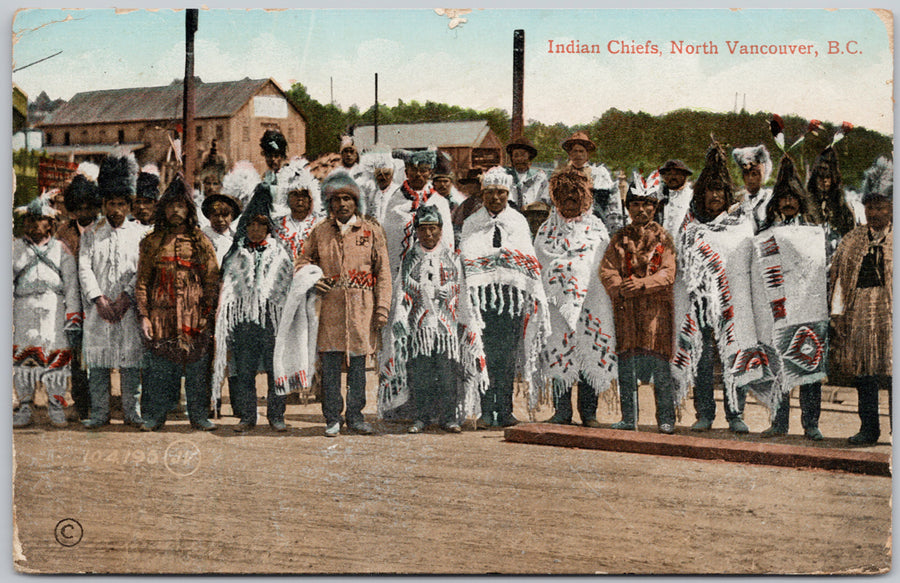 North Vancouver BC 'Indian Chiefs' Indigenous First Nations c1911 Postcard 