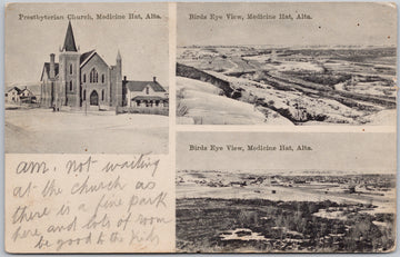 Medicine Hat Alberta Multiview Presbyterian Church Birdseye Postcard