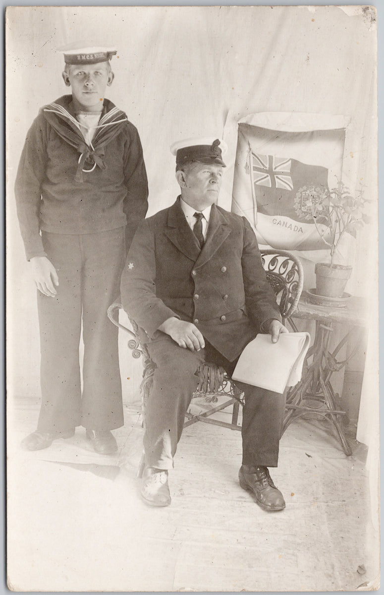 HMCS Niobe Halifax NS Portrait of Petty Officer John Jones & Signalman John Jones Jr RPPC Postcard