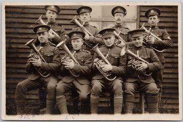 CEF Canadian Soldiers with Horns 92nd Battalion Military Band Horn Section Musicians 1916 RPPC Postcard