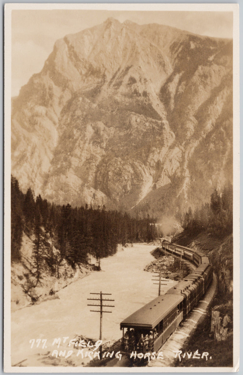 Byron Harmon #777 Train Mt Field and Kicking Horse River BC British Columbia Unused RPPC Postcard 