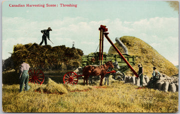 Canadian Harvesting Scene Threshing Agriculture Workers Farm Machinery Wagon Canada Unused Postcard