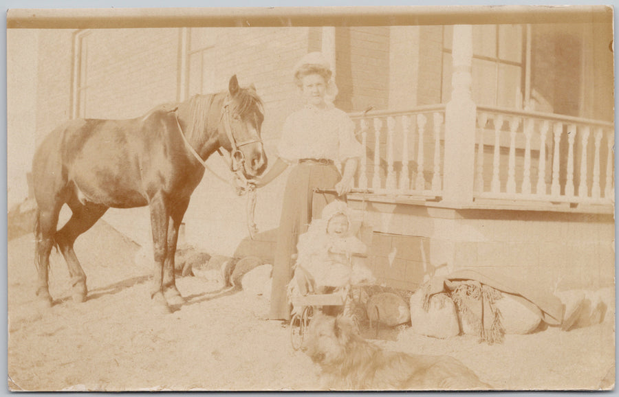 Belle Plaine Saskatchewan Woman Child and Horse SK Sask Canada Unused RPPC Postcard