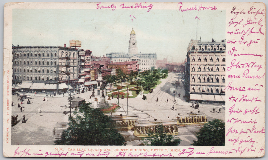 Cadillac Square & County Building Detroit MI Michigan c1904 #6285 Detroit Photographic Co Postcard 