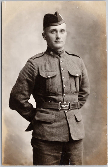 Portrait of Canadian Soldier Military Man Canada Unused RPPC Postcard 