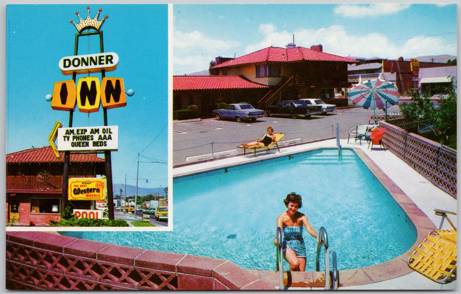 Donner Inn Motel Reno Nevada NV Swimming Pool Women Unused Vintage Postcard