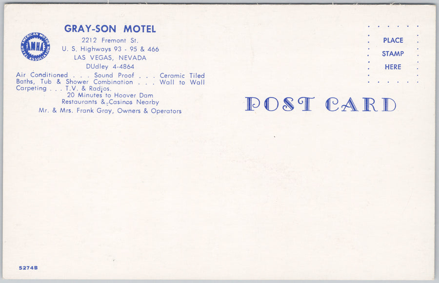 Gray-Son Motel Las Vegas NV Nevada Unused Vintage Postcard SP16