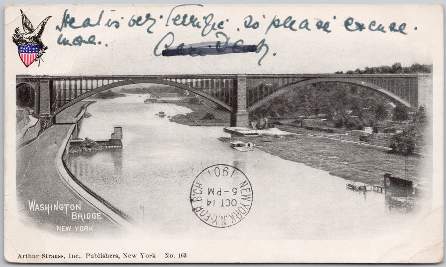 Washington Bridge New York NY c1901 2 cent East Express Stamp Postcard 